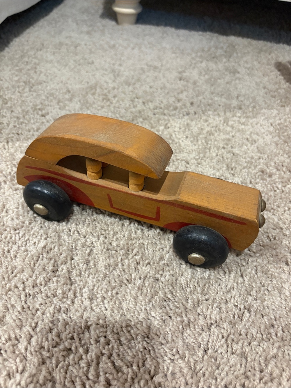 Vintage Wooden Toy Car in Natural Wood and Red - Kids Toys